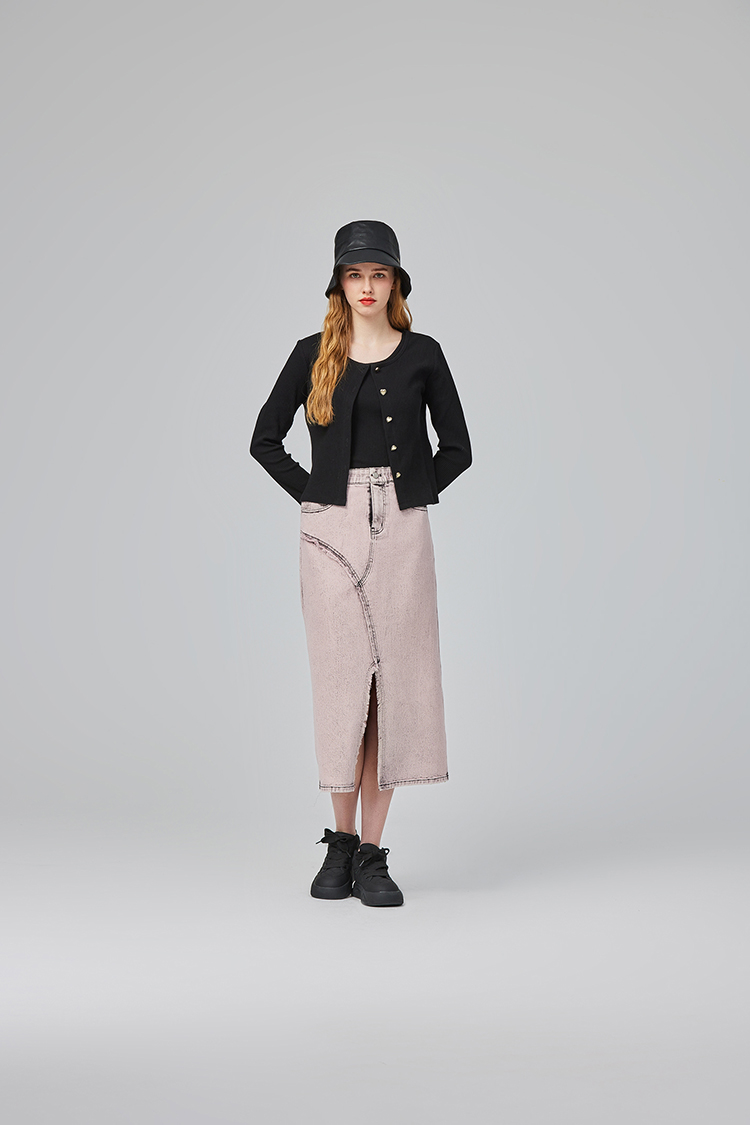 abito造型斜邊抽鬚牛仔裙