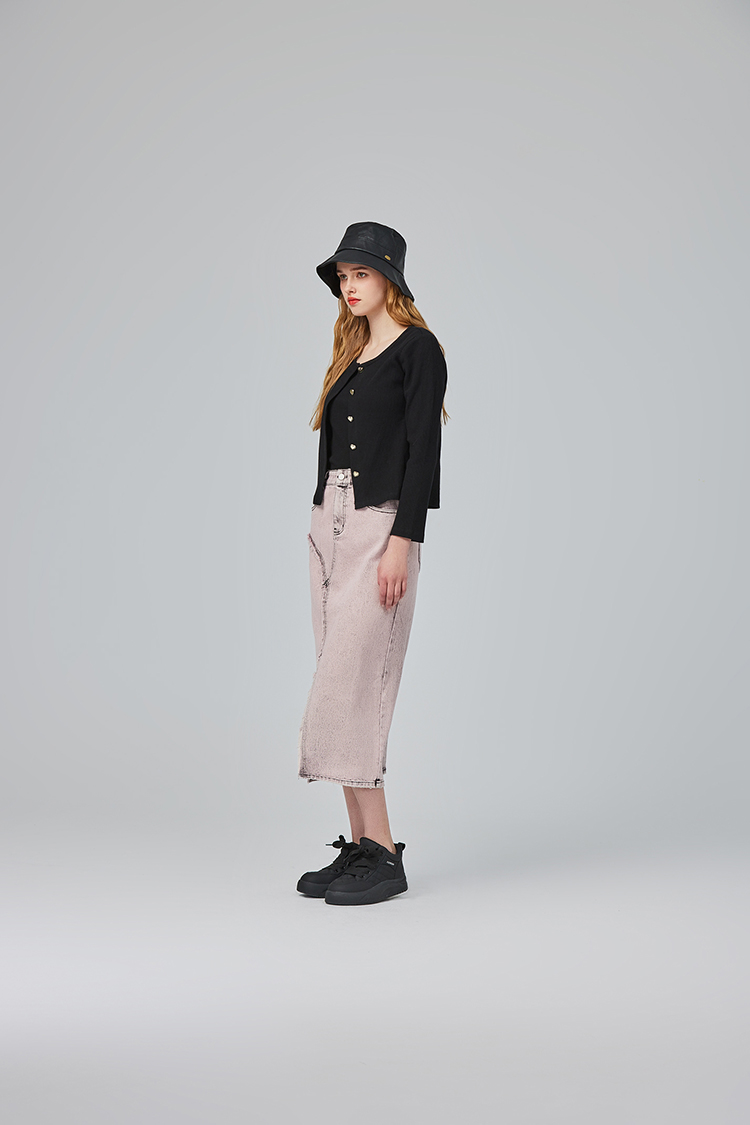 abito造型斜邊抽鬚牛仔裙