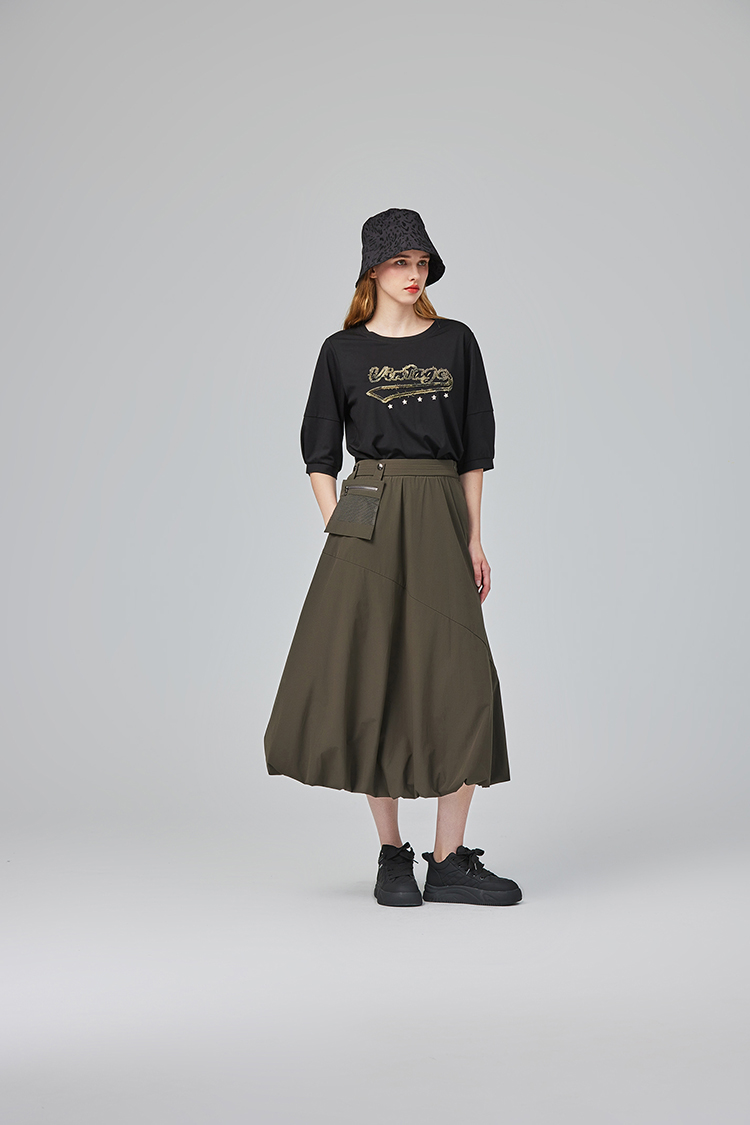 abito網布拼接口袋長裙