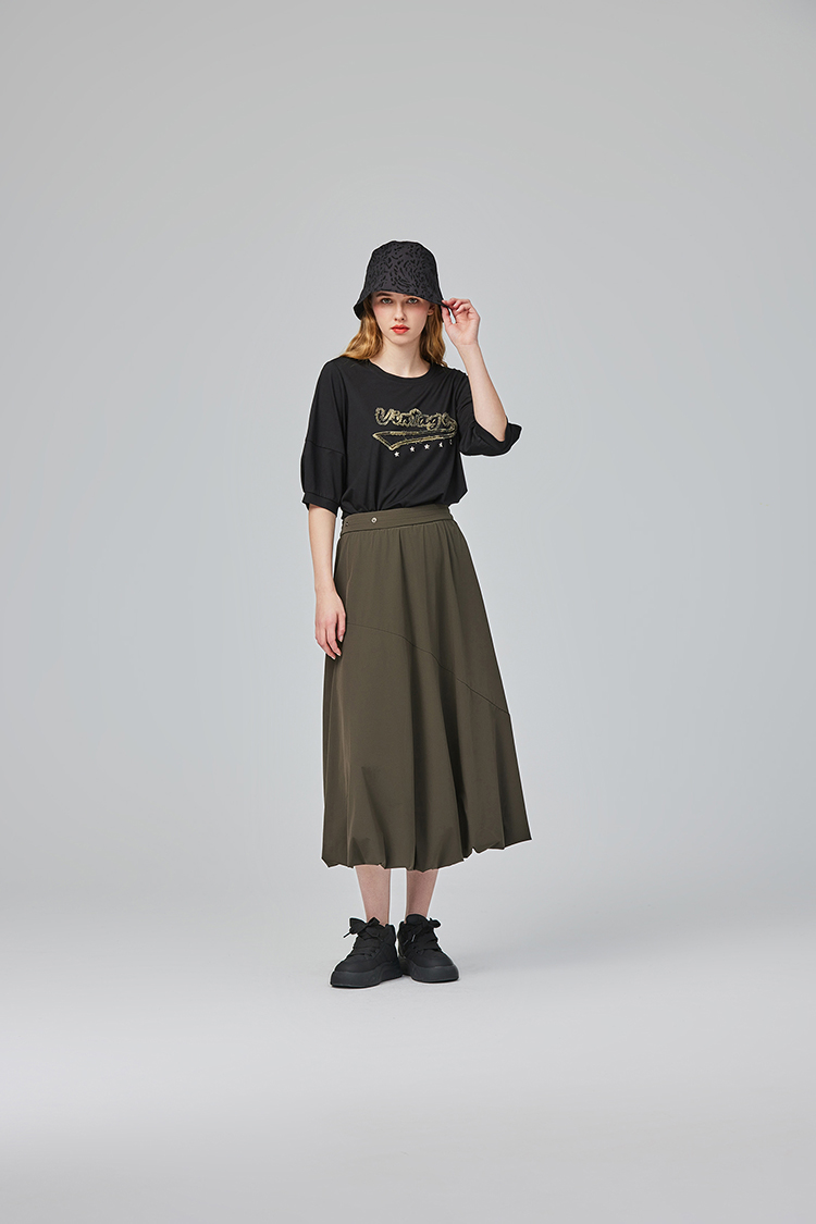 abito網布拼接口袋長裙