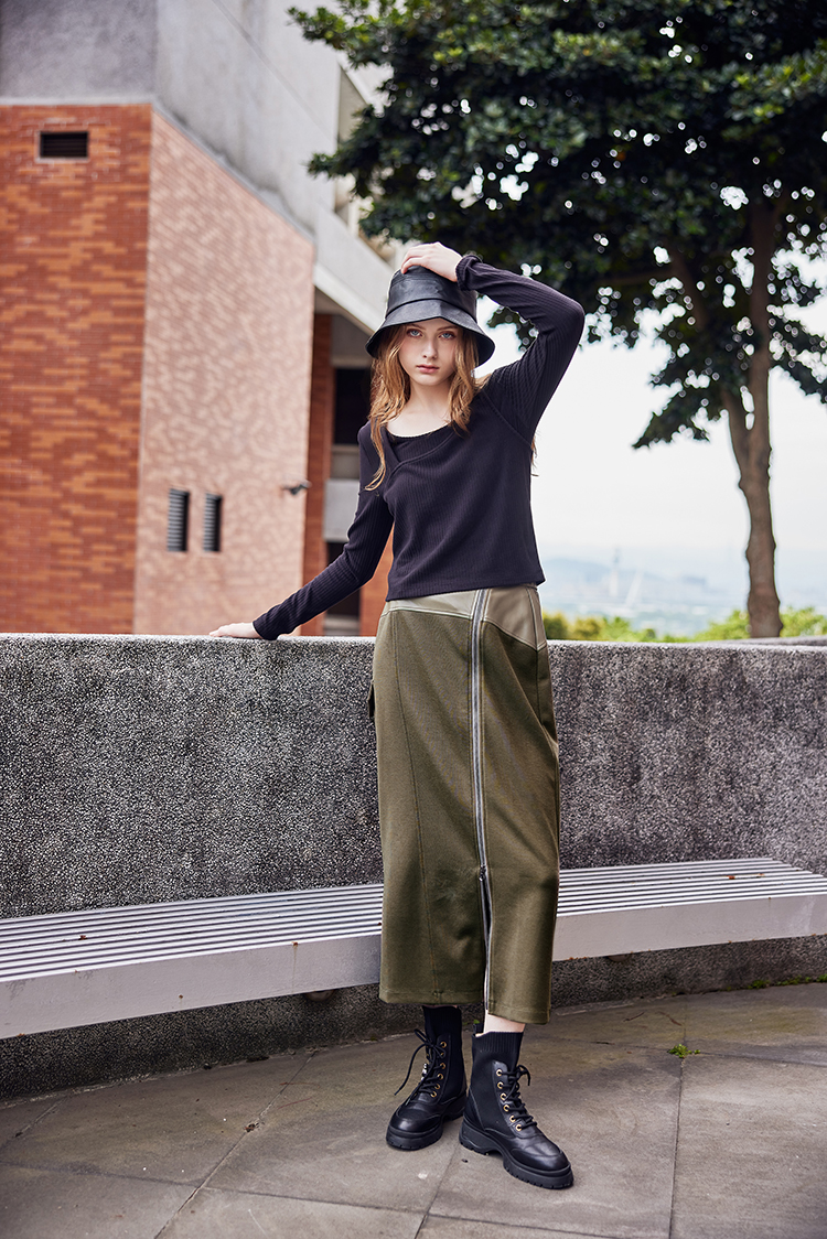 abito皮革拼接長裙