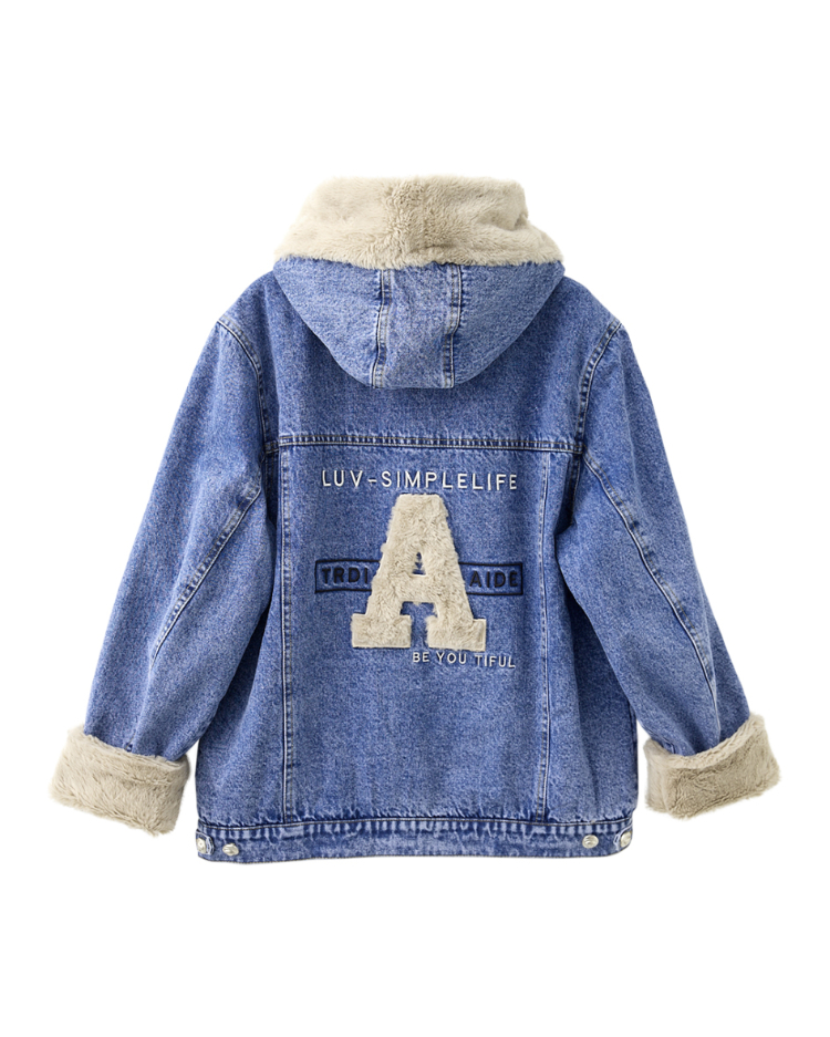 abito牛仔絨毛連帽外套