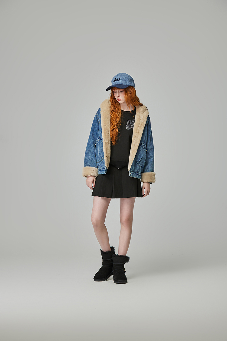 abito牛仔絨毛連帽外套