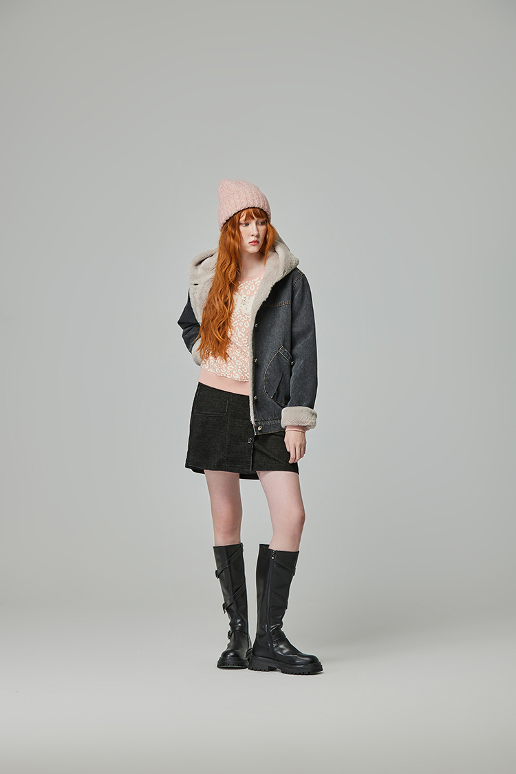 abito牛仔絨毛連帽外套