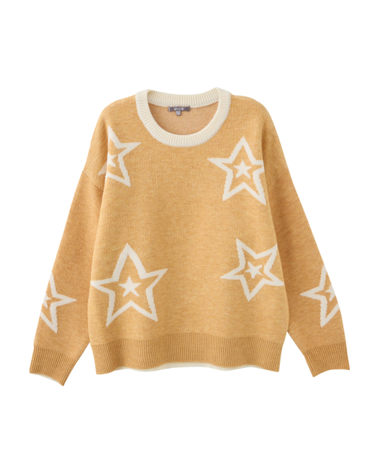 abito跳色拼接星星針織上衣