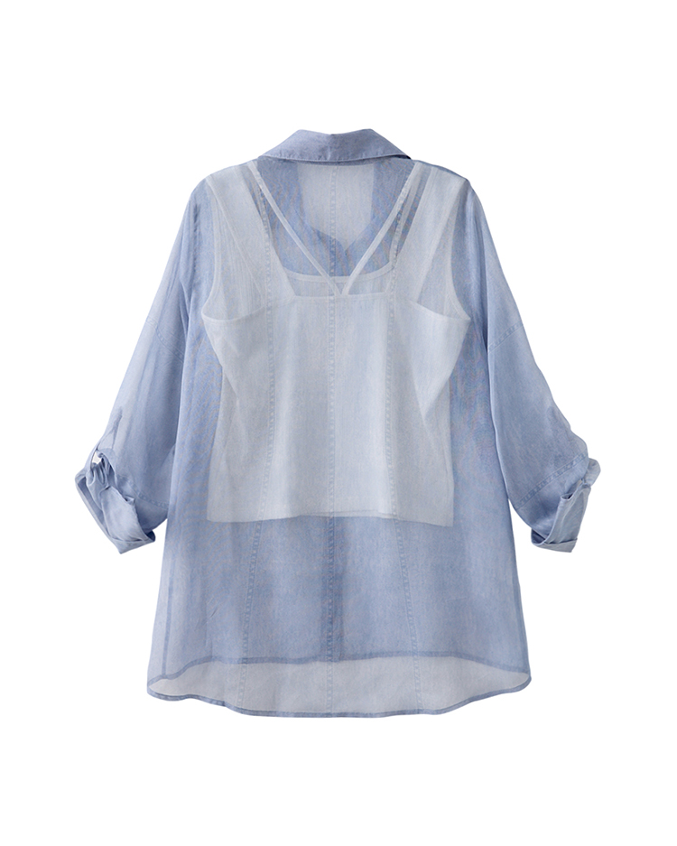 abito單寧印花透膚襯衫上衣