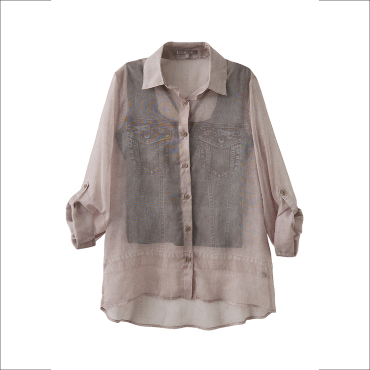 abito單寧印花透膚襯衫上衣