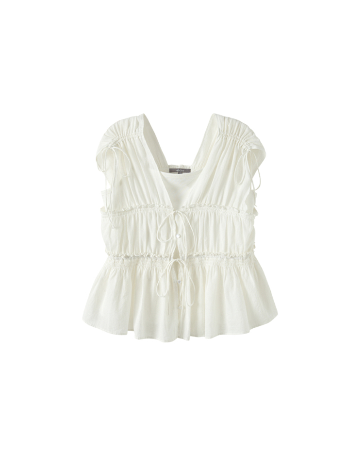 abito甜美荷葉邊抽繩上衣