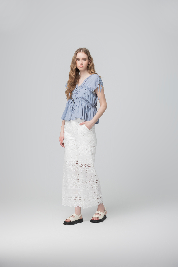 abito甜美荷葉邊抽繩上衣