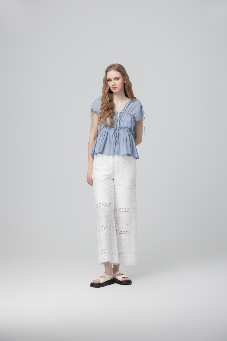 abito甜美荷葉邊抽繩上衣