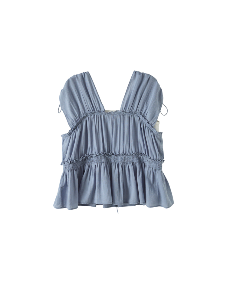 abito甜美荷葉邊抽繩上衣