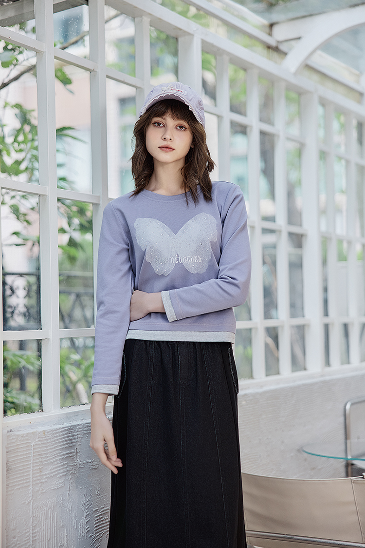 abito蝴蝶貼鑽假兩件上衣