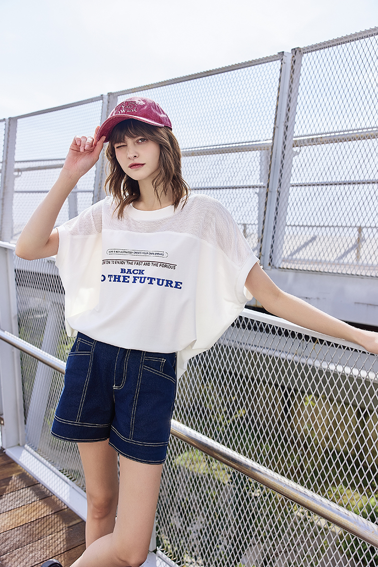 abito休閒寬鬆網布拼接上衣