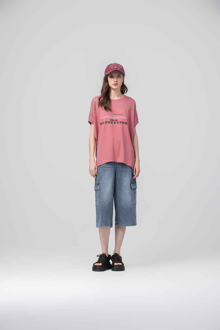 abito休閒寬鬆網布拼接上衣