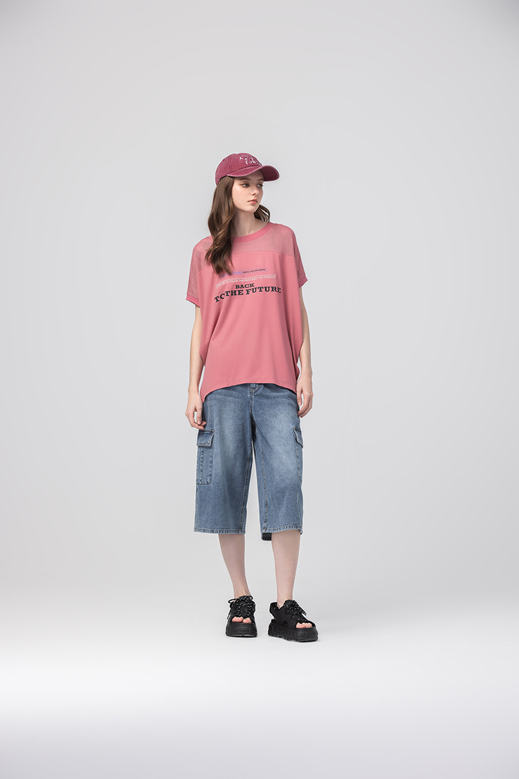 abito休閒寬鬆網布拼接上衣