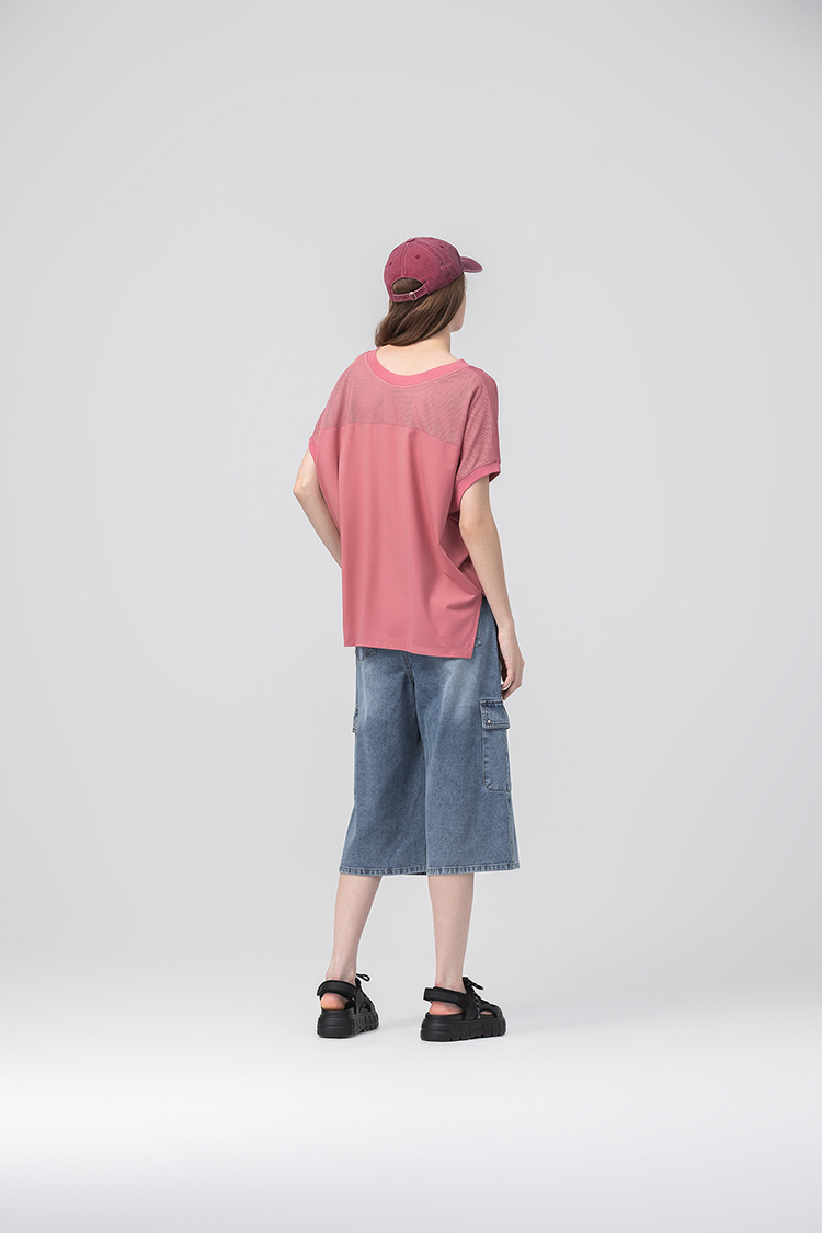 abito休閒寬鬆網布拼接上衣