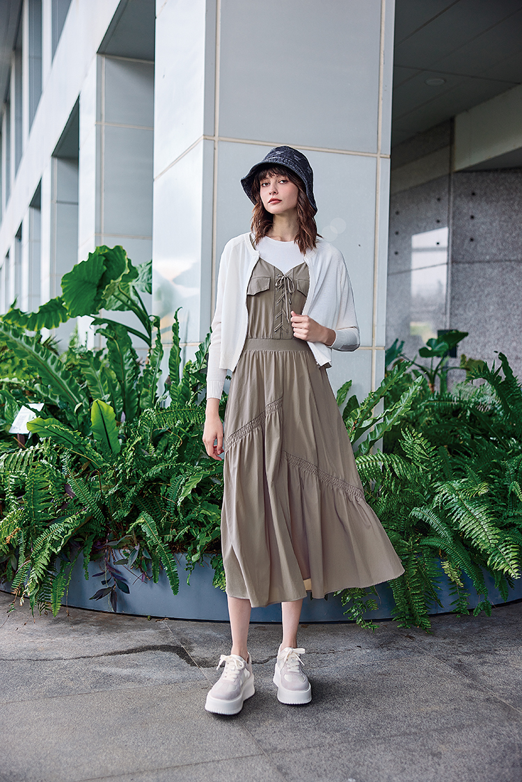 abito個性綁帶抽褶兩件式長裙