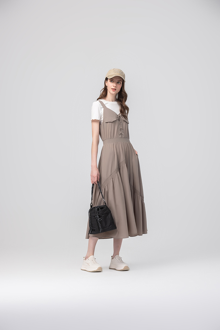 abito個性綁帶抽褶兩件式長裙