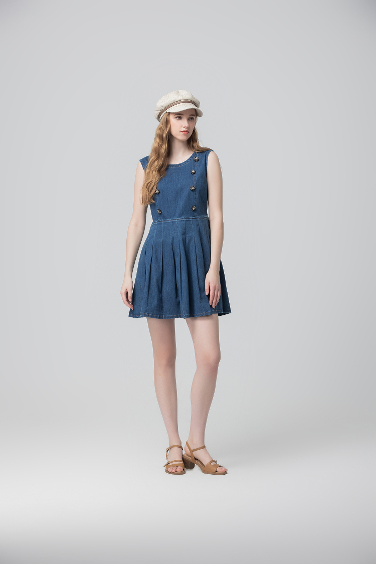 abito優雅丹寧百褶洋裝