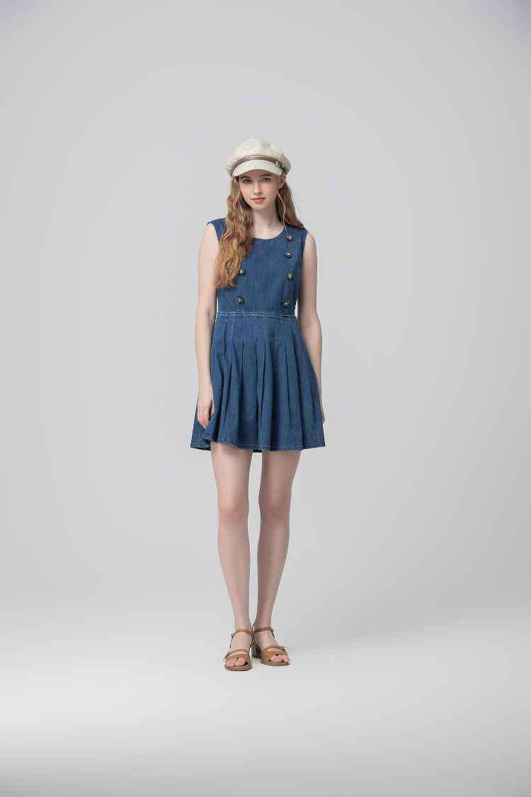 abito優雅丹寧百褶洋裝