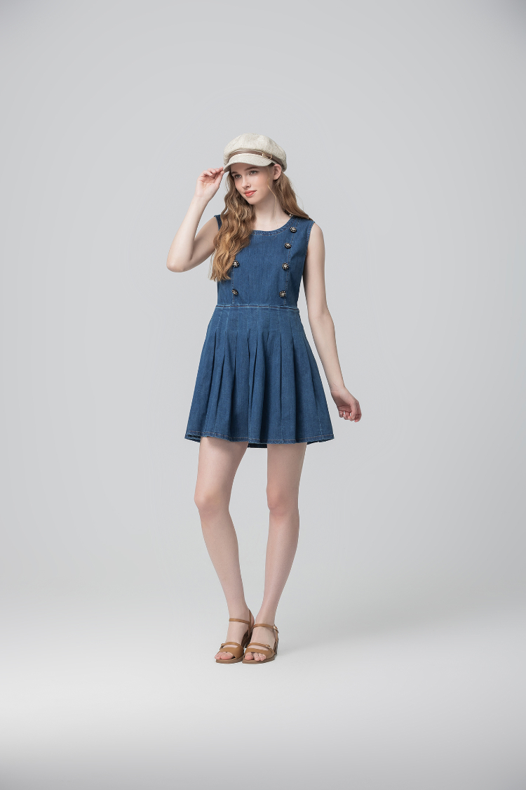 abito優雅丹寧百褶洋裝