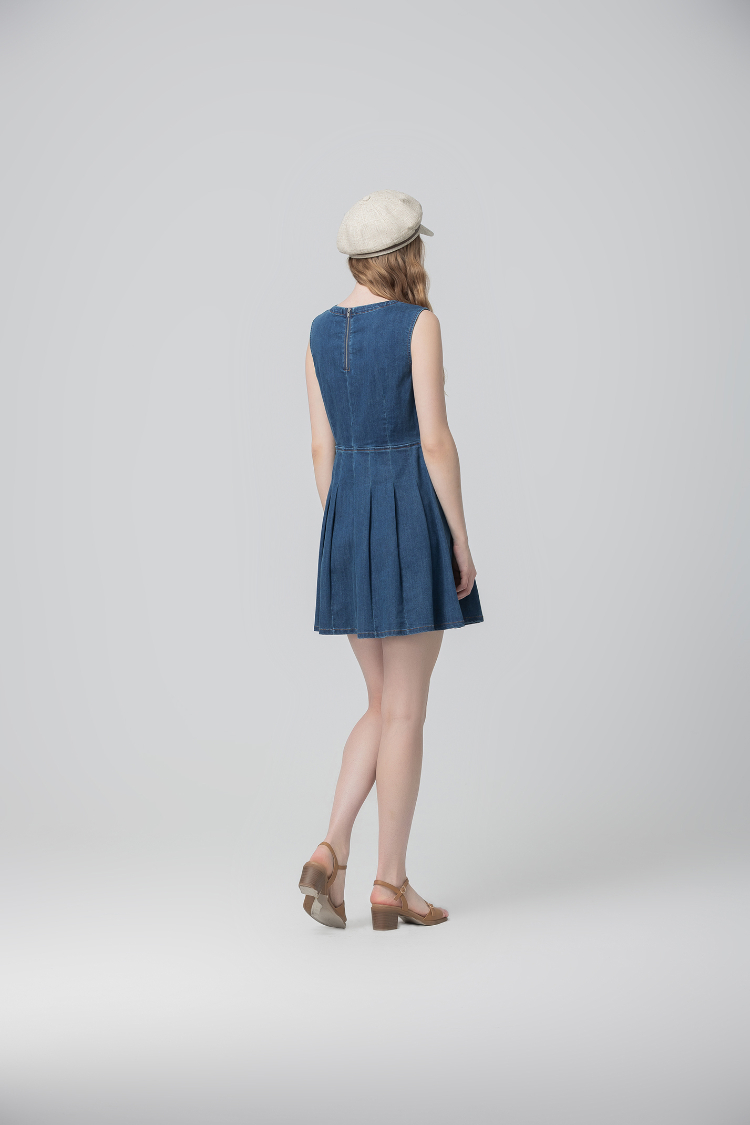 abito優雅丹寧百褶洋裝