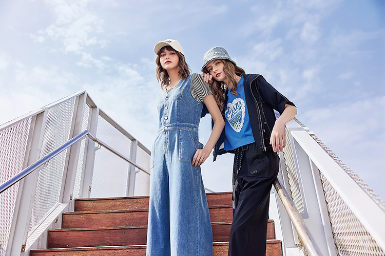 abitoV領排釦工裝牛仔連身褲