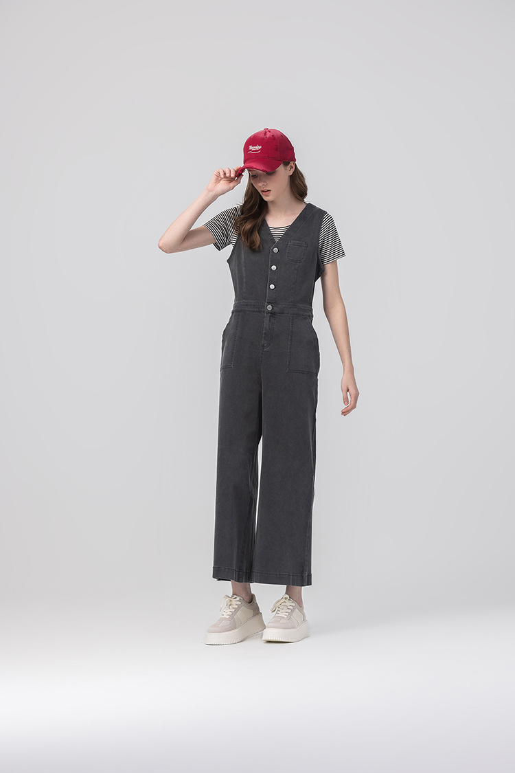 abitoV領排釦工裝牛仔連身褲