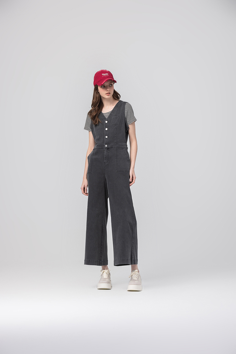 abitoV領排釦工裝牛仔連身褲