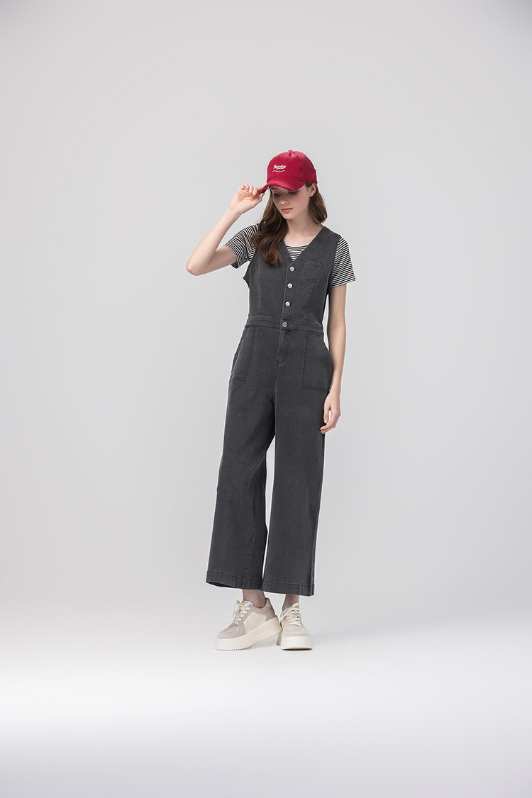 abitoV領排釦工裝牛仔連身褲