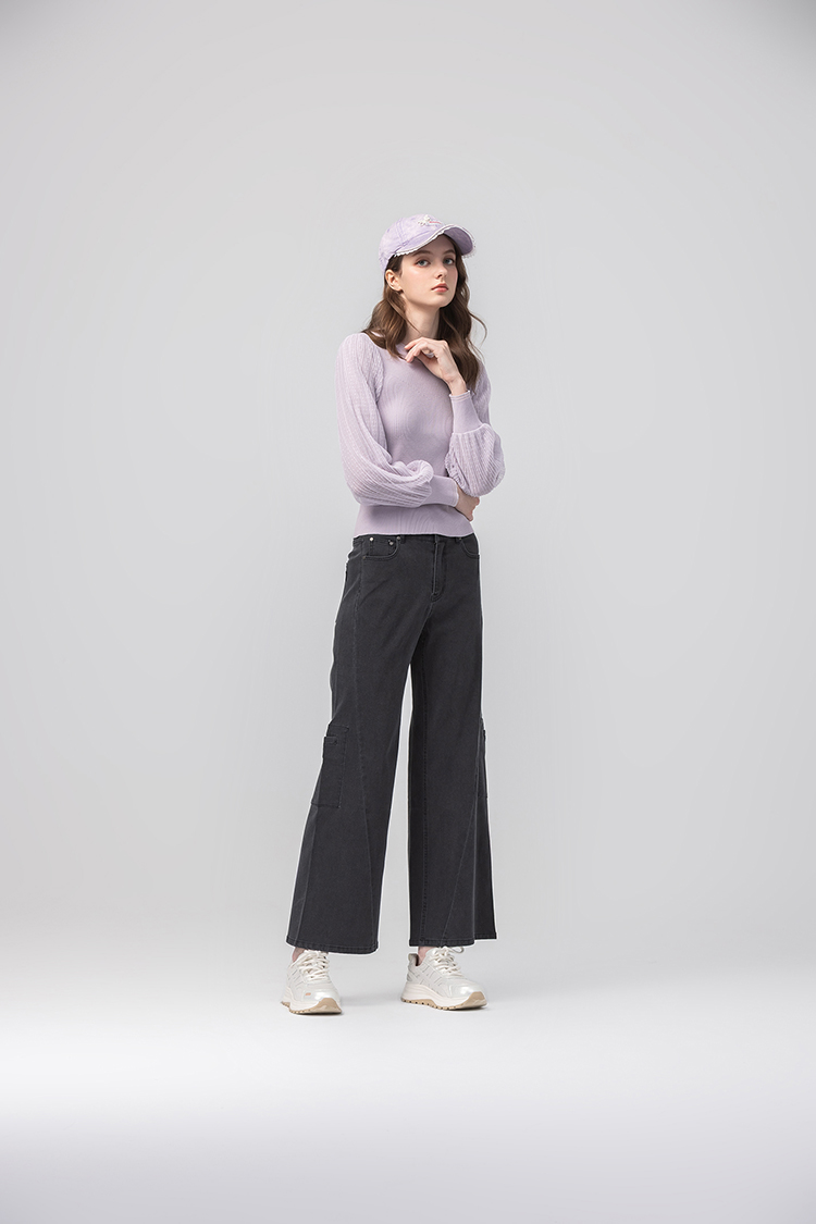 abito氣質網紗拼接針織上衣