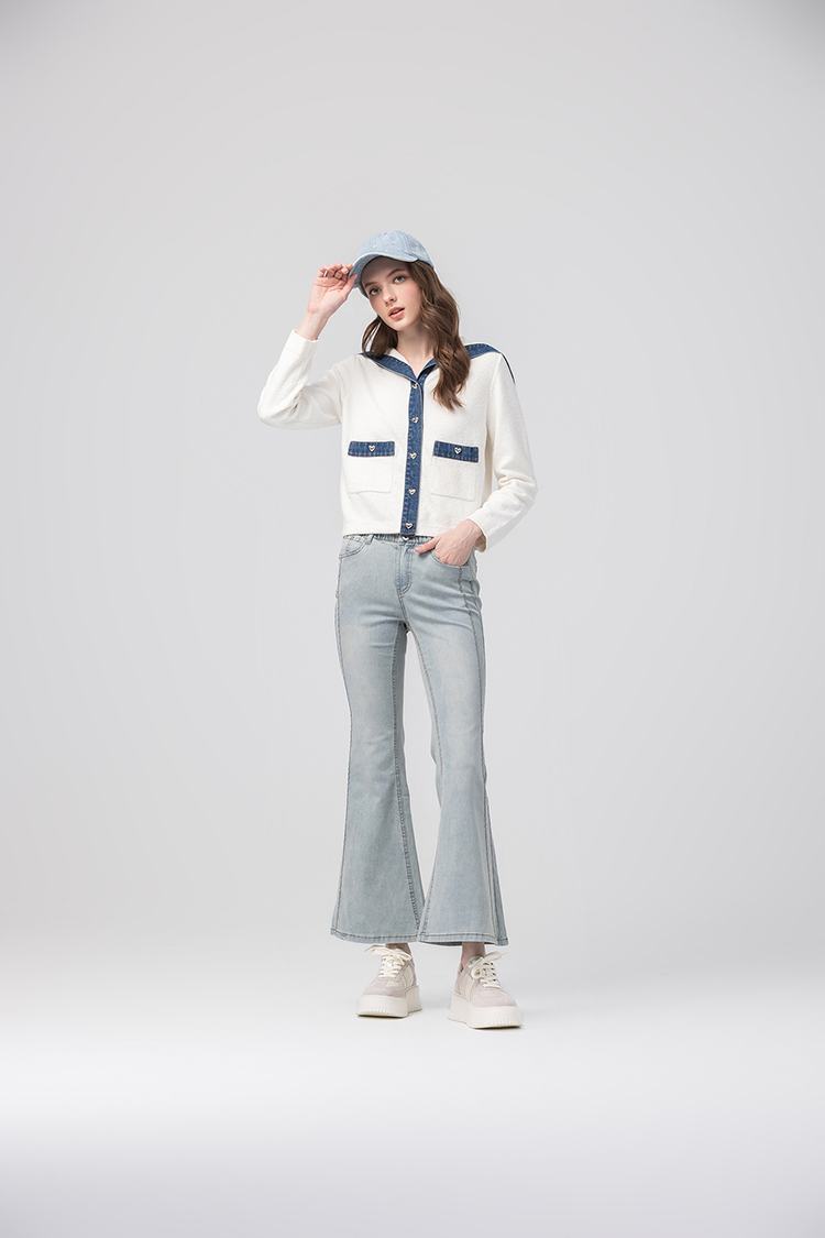 abito牛仔拼接針織外套