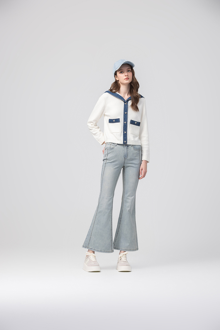 abito牛仔拼接針織外套