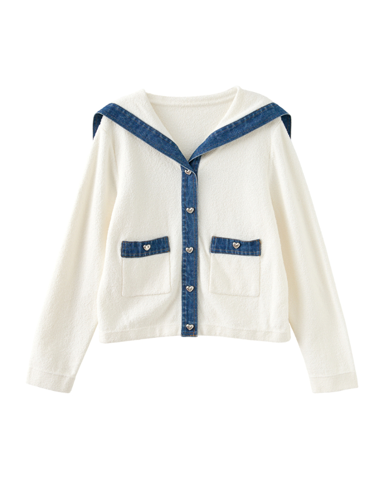 abito牛仔拼接針織外套