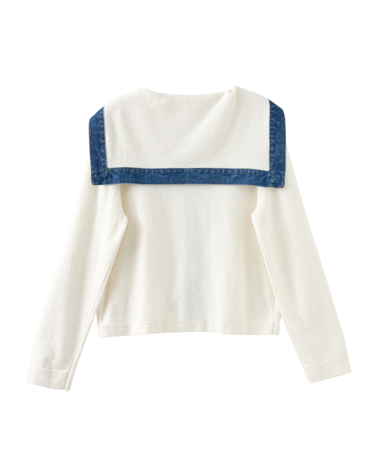 abito牛仔拼接針織外套