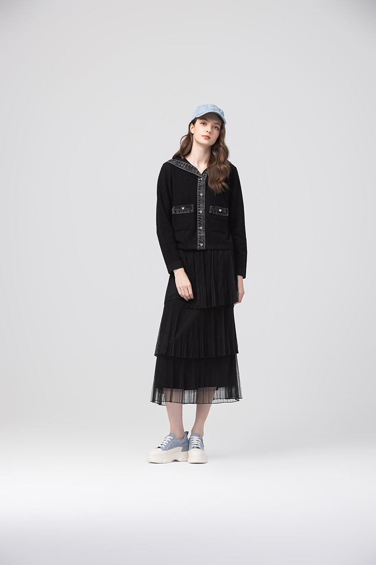 abito牛仔拼接針織外套