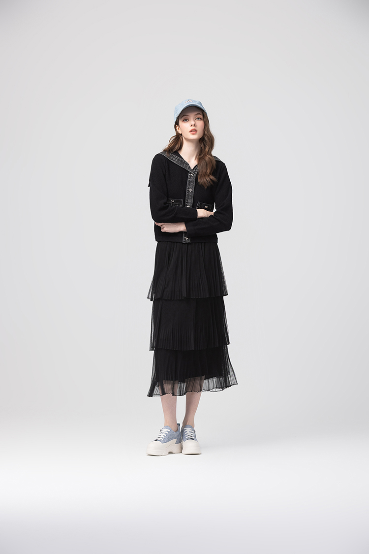 abito牛仔拼接針織外套