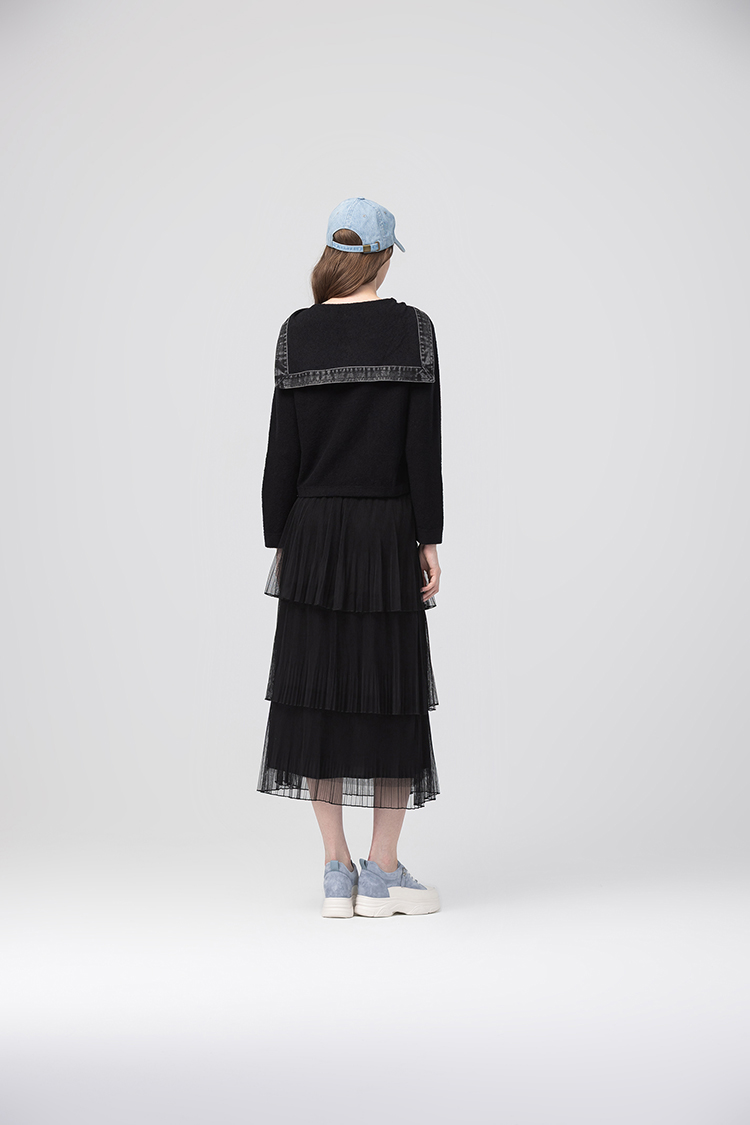 abito牛仔拼接針織外套