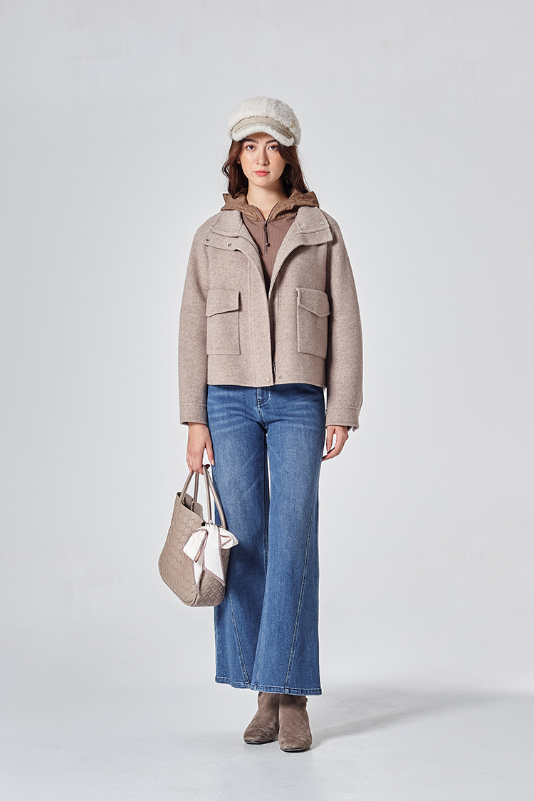 DITA異材質拼接連帽針織上衣