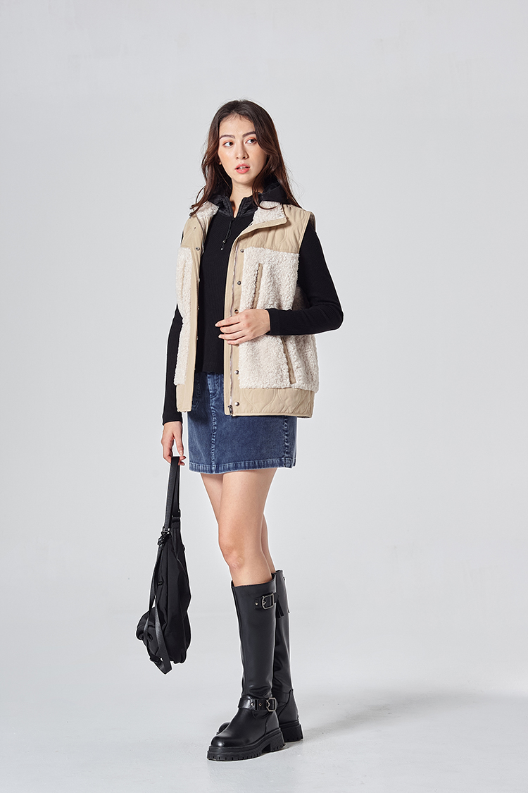 DITA異材質拼接連帽針織上衣