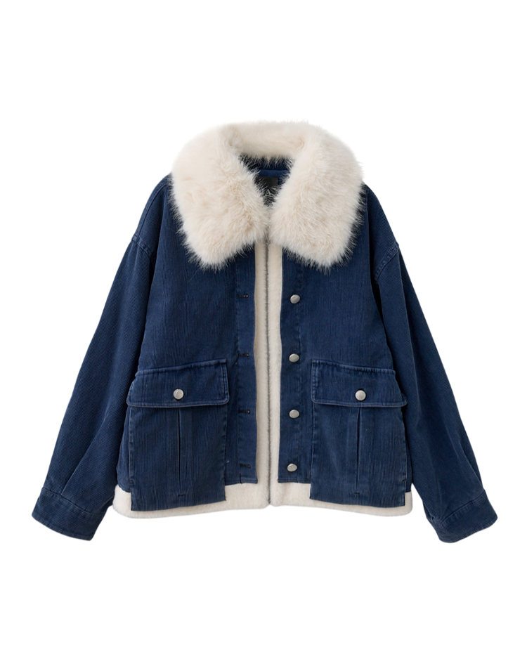 DITA甜酷感剪接毛絨寬版外套