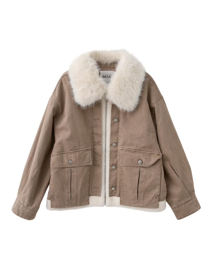 DITA甜酷感剪接毛絨寬版外套