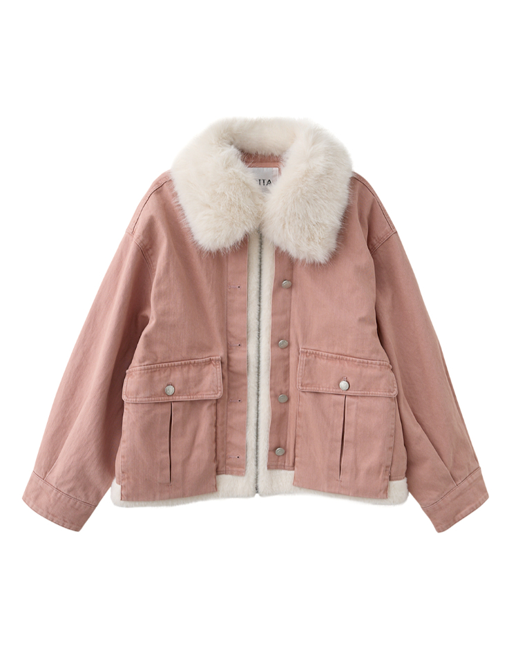 DITA甜酷感剪接毛絨寬版外套