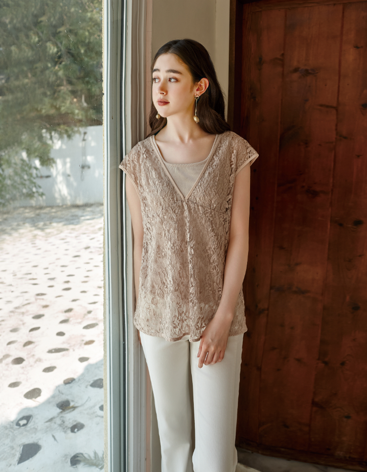 DITAV領清透蕾絲背心罩衫