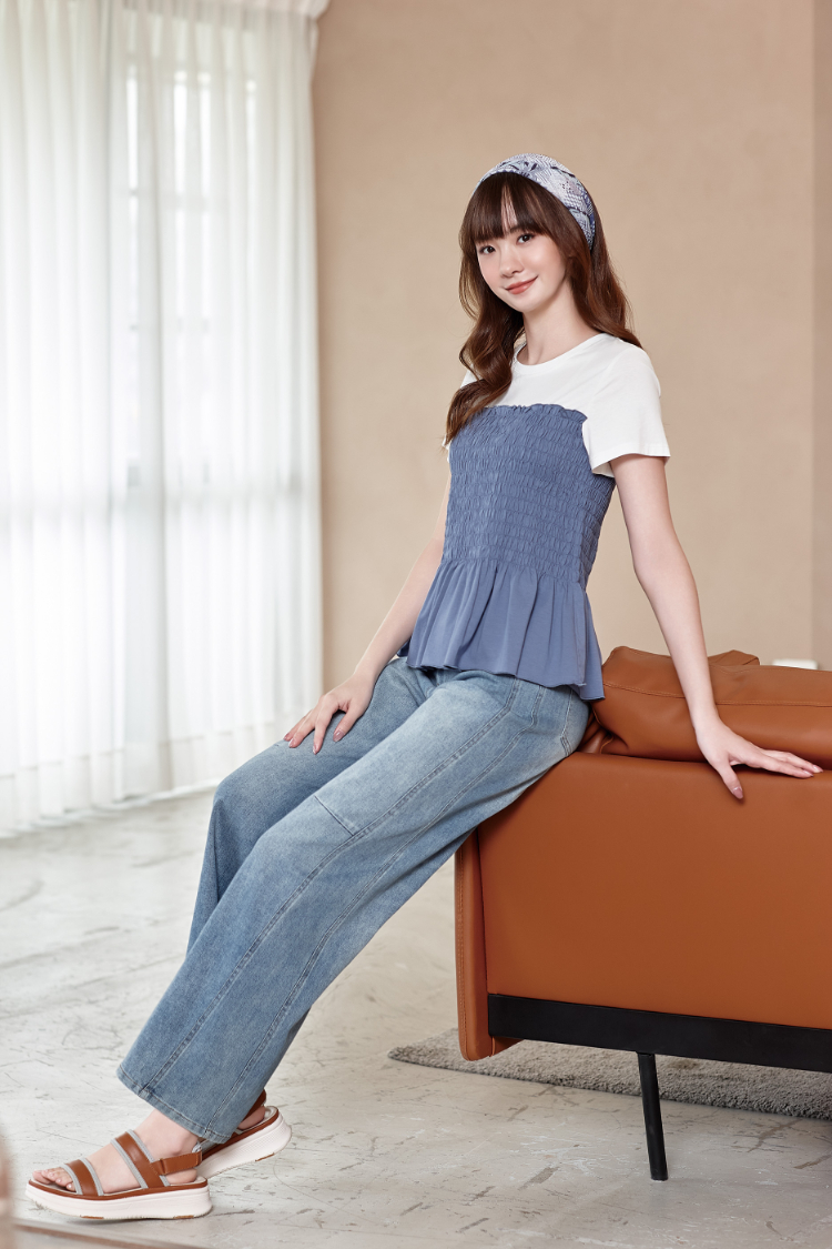 DITA甜美皺皺剪接上衣