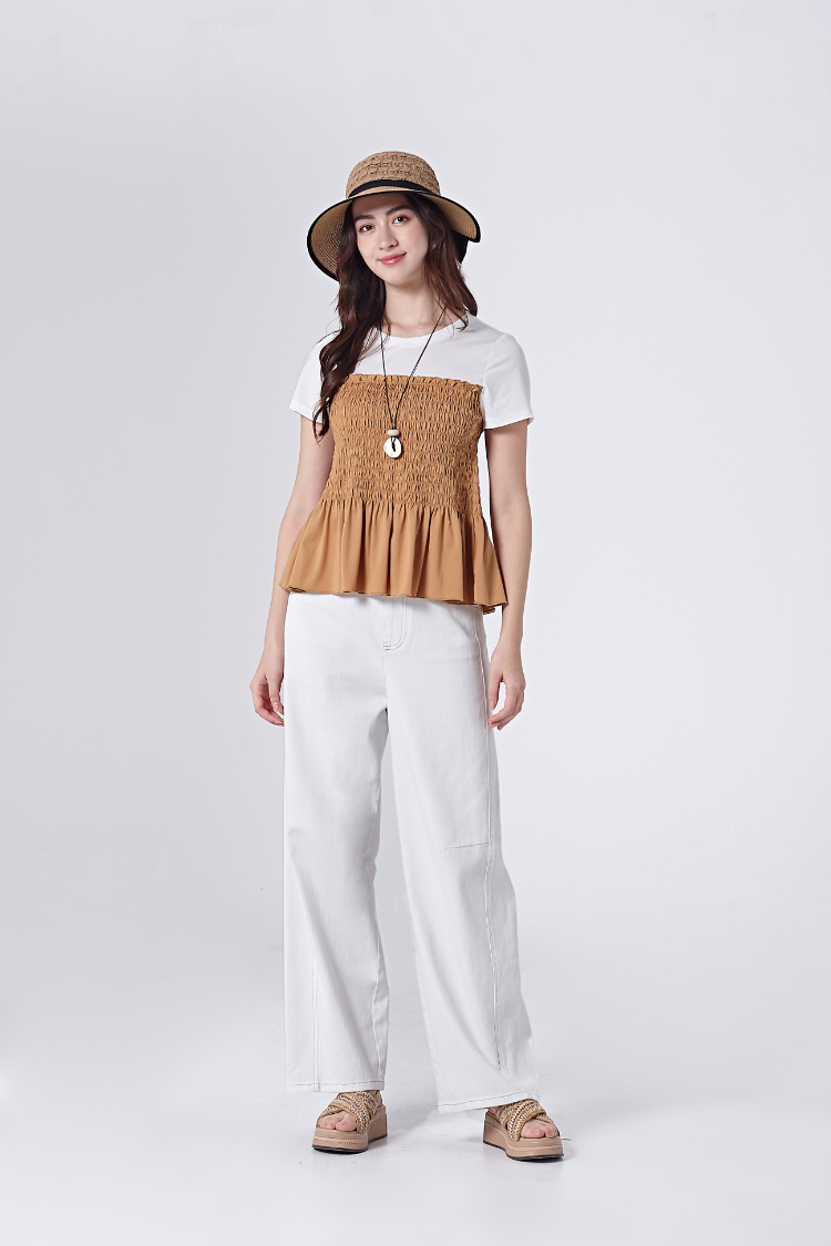 DITA甜美皺皺剪接上衣