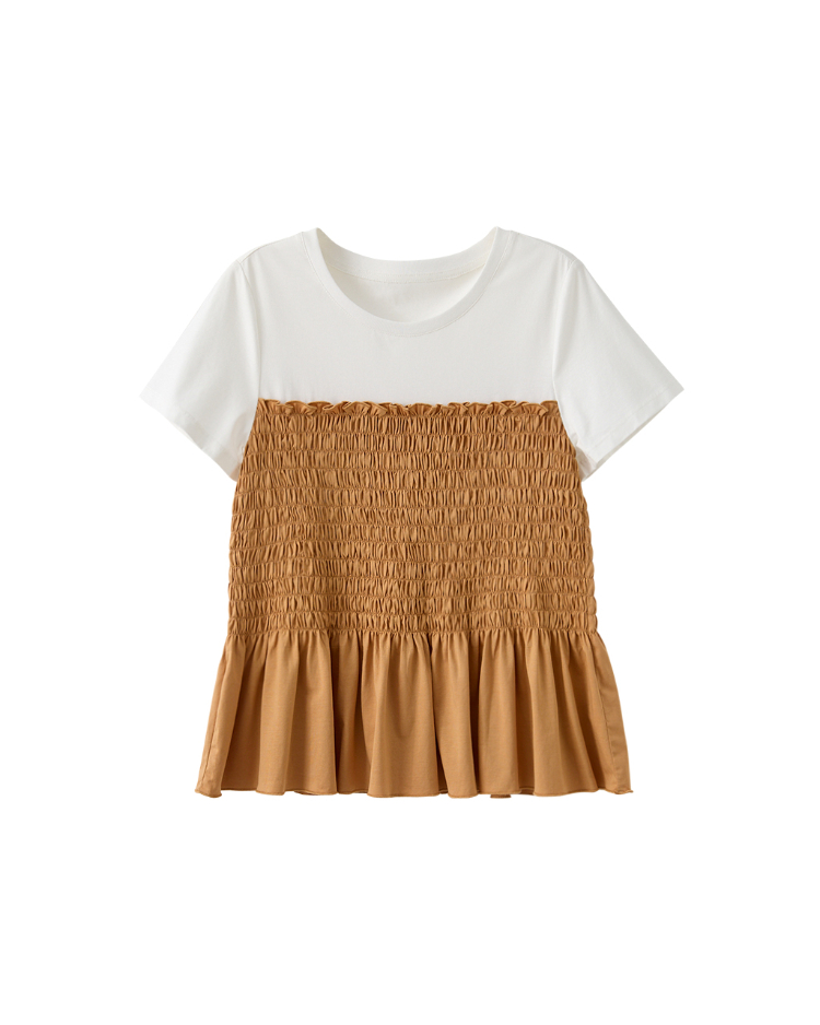 DITA甜美皺皺剪接上衣