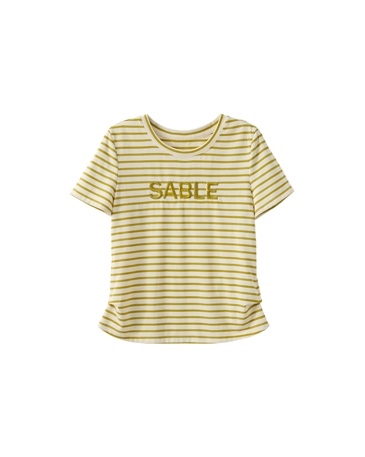 DITA條紋繡字印花上衣