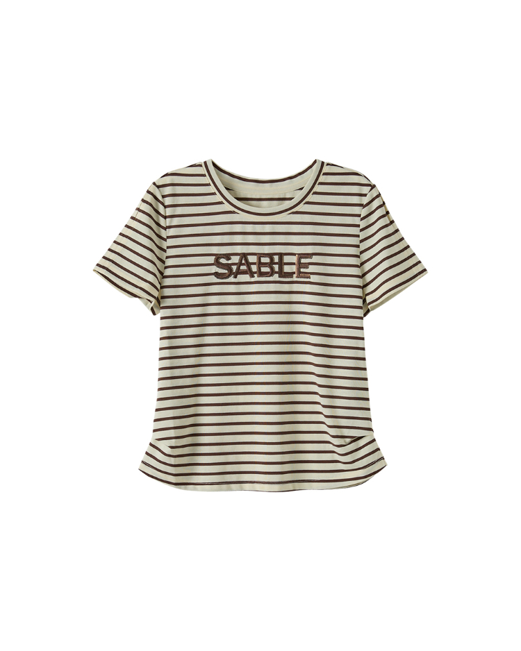 DITA條紋繡字印花上衣