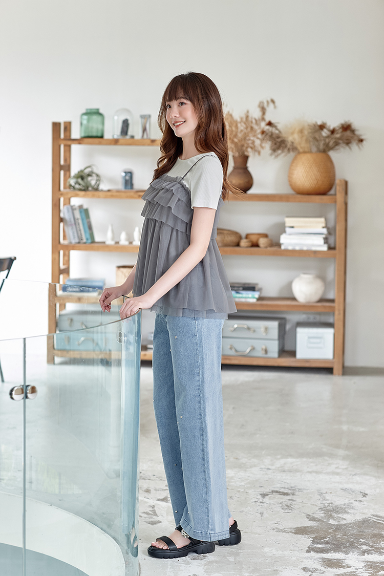 DITA甜酷感愛心水洗牛仔寬褲